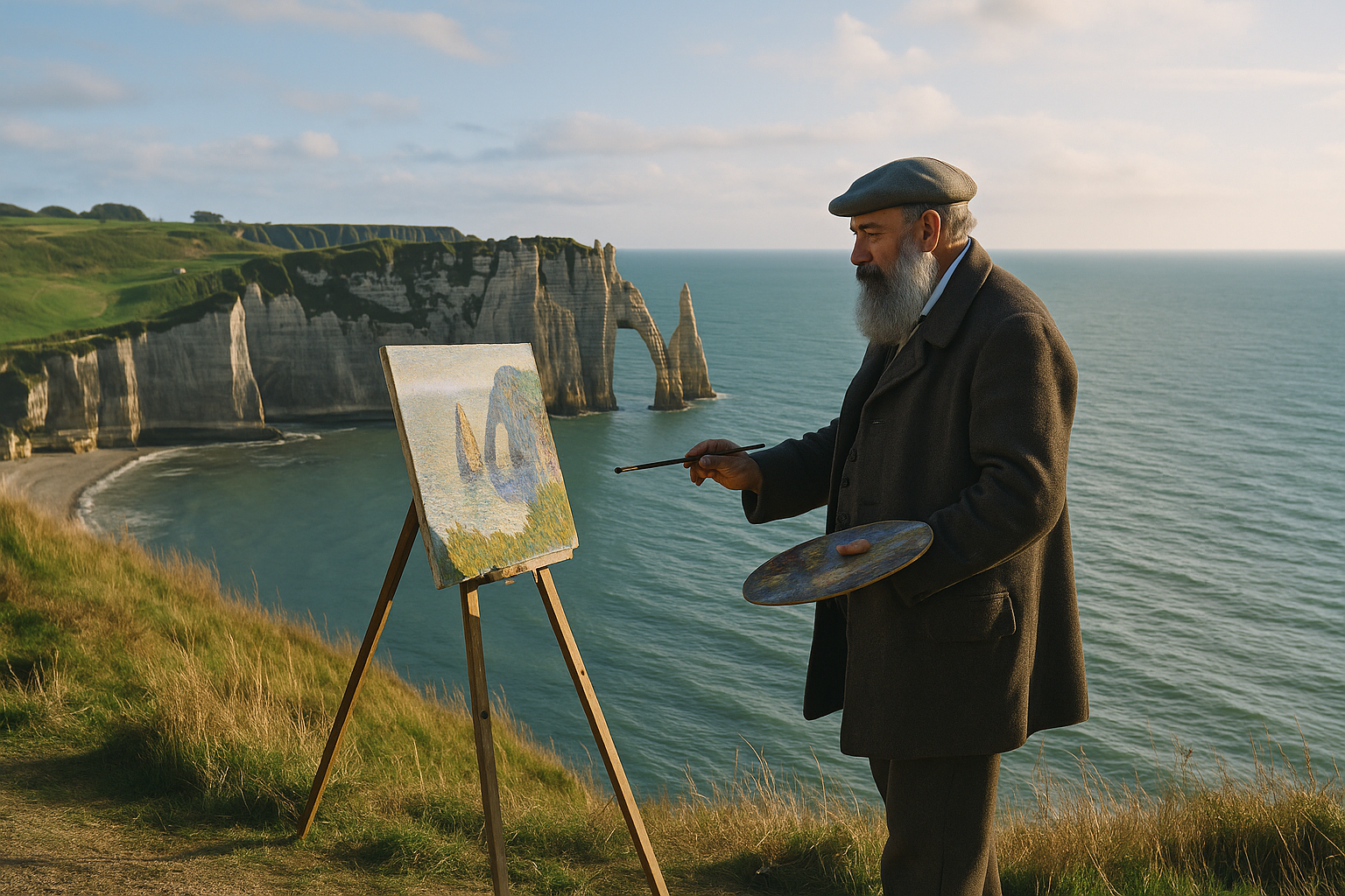 Claude Monet qui peint à Étretat