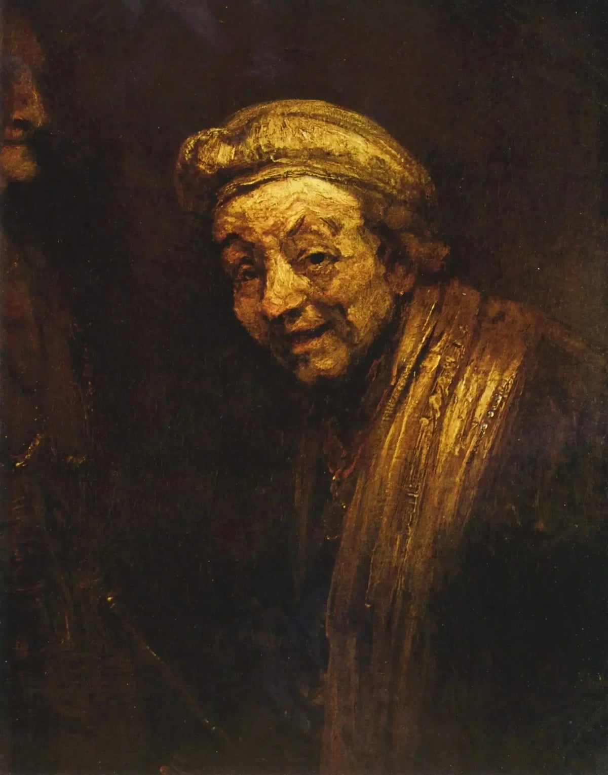 Rembrandt âgé, bouche entrouverte, dans l’autoportrait dit en Zeuxis conservé à Cologne
