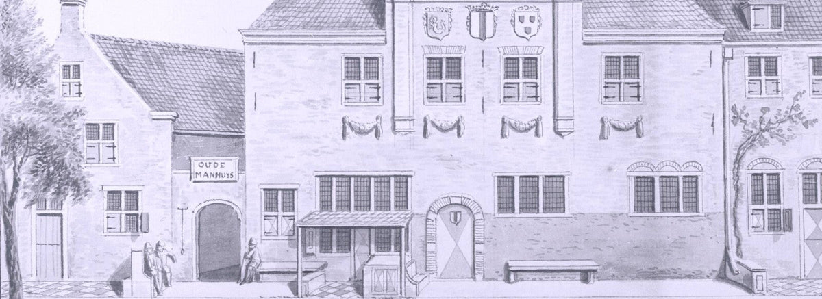 Dessin historique de la maison de la guilde de Saint-Luc à Delft par Abraham Rademaker