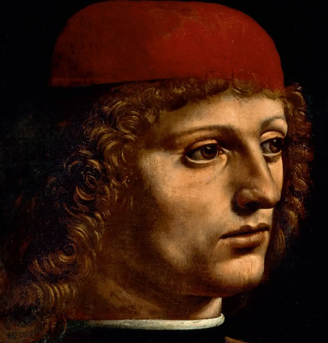 Visage du Portrait d’un musicien peint par Léonard de Vinci