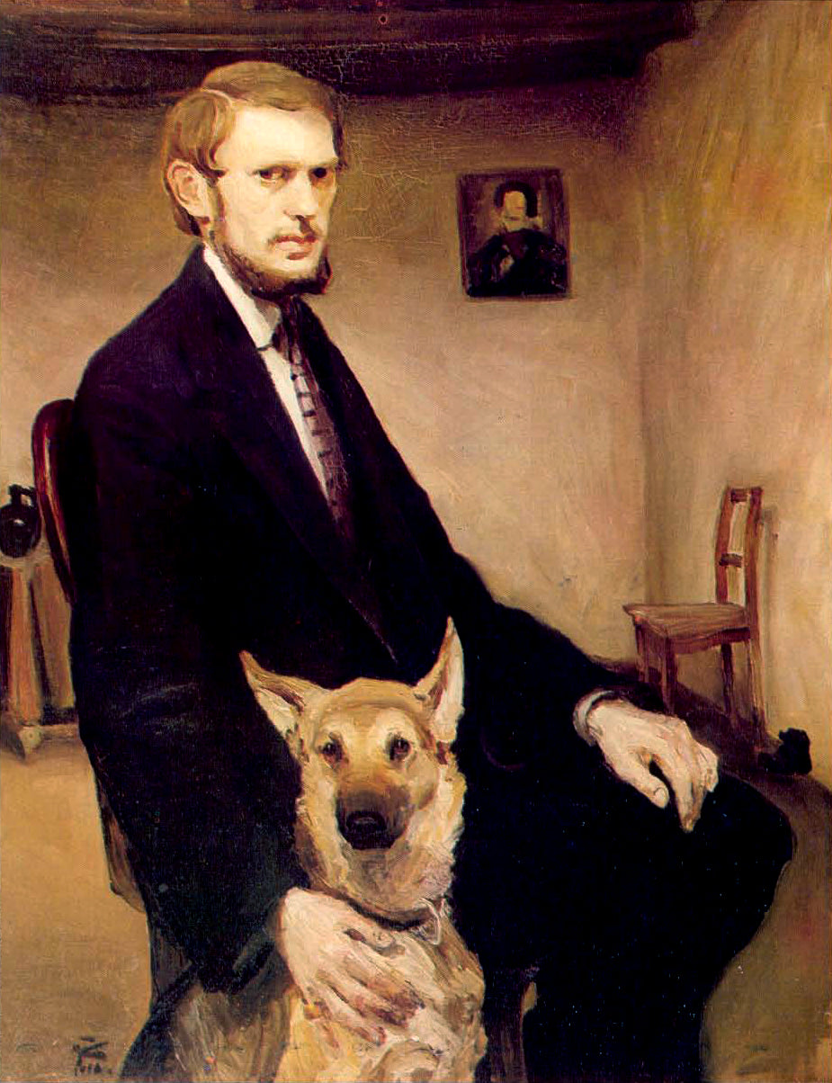 Autoportrait au chien, Miroslav Kraljević, 1910, huile sur toile