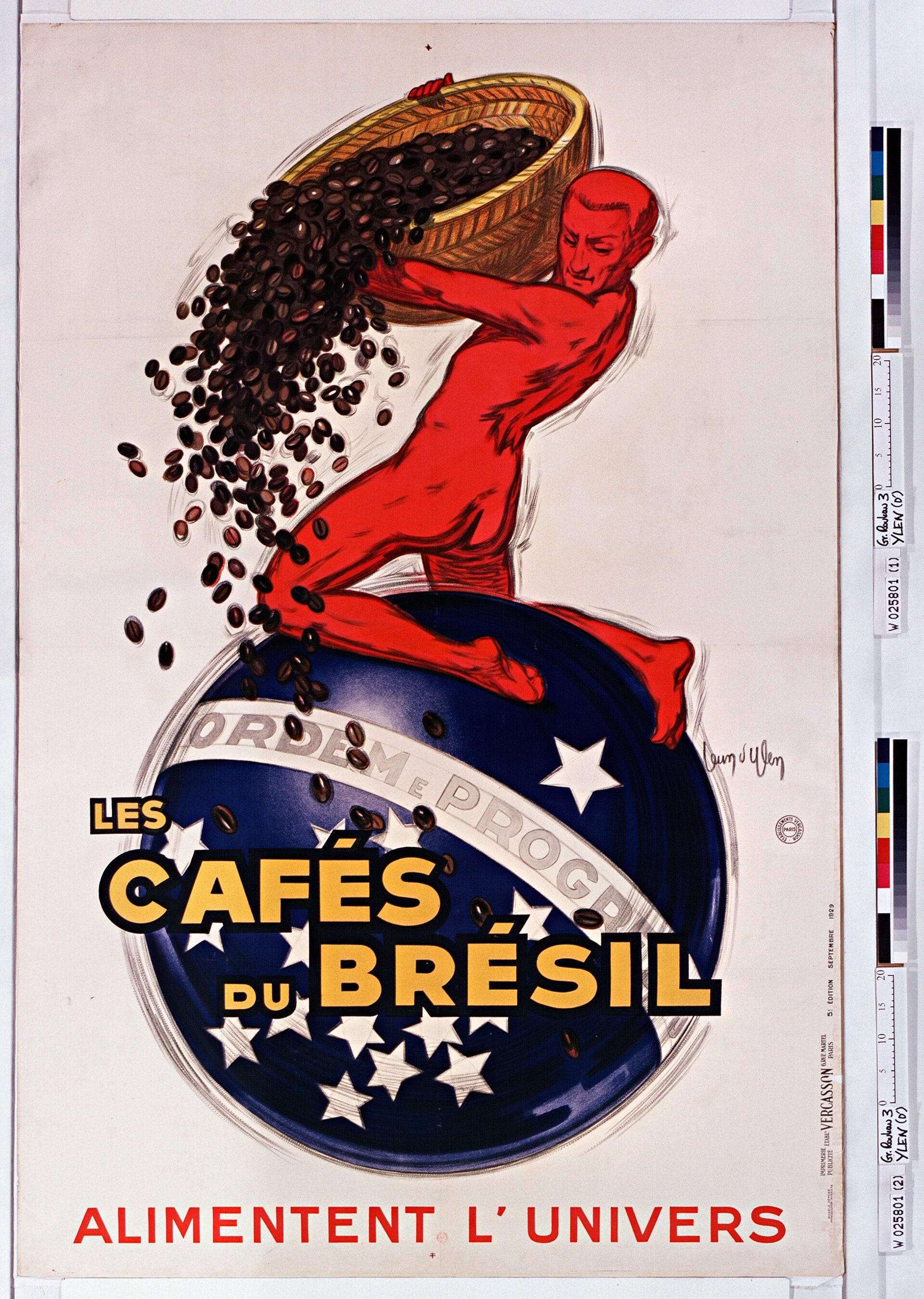 Les Cafés du Brésil alimentent l’Univers, Jean d’Ylen, 1929 — reproduction peinte à la main