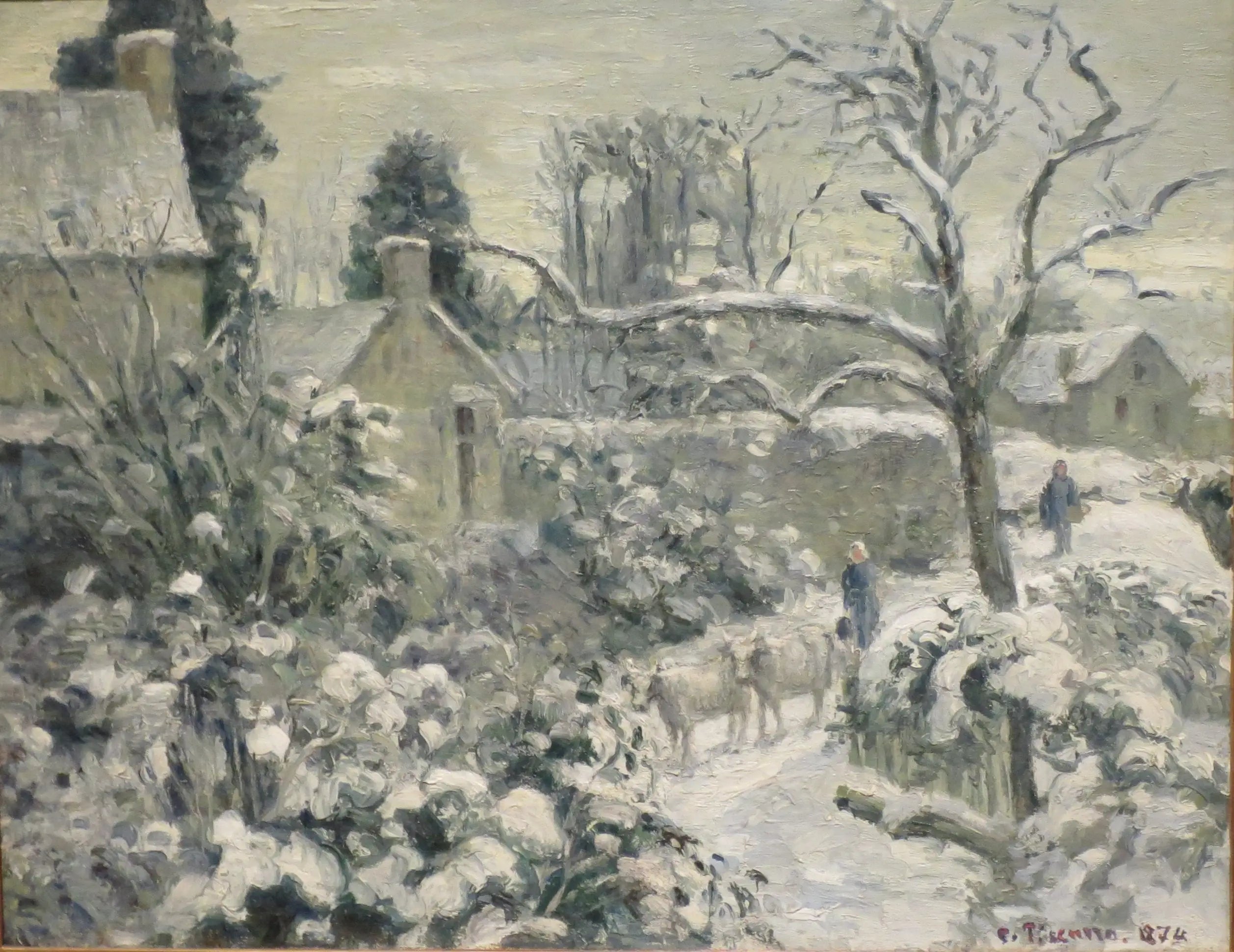 Reproduction du tableau « Paysage de neige avec des vaches à Montfoucault - Camille Pissarro » par Alpha Reproduction en peinture à l’huile