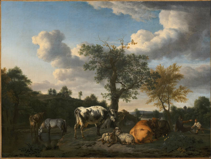 Bétail et moutons dans un paysage fluvial - Adriaen van de Velde