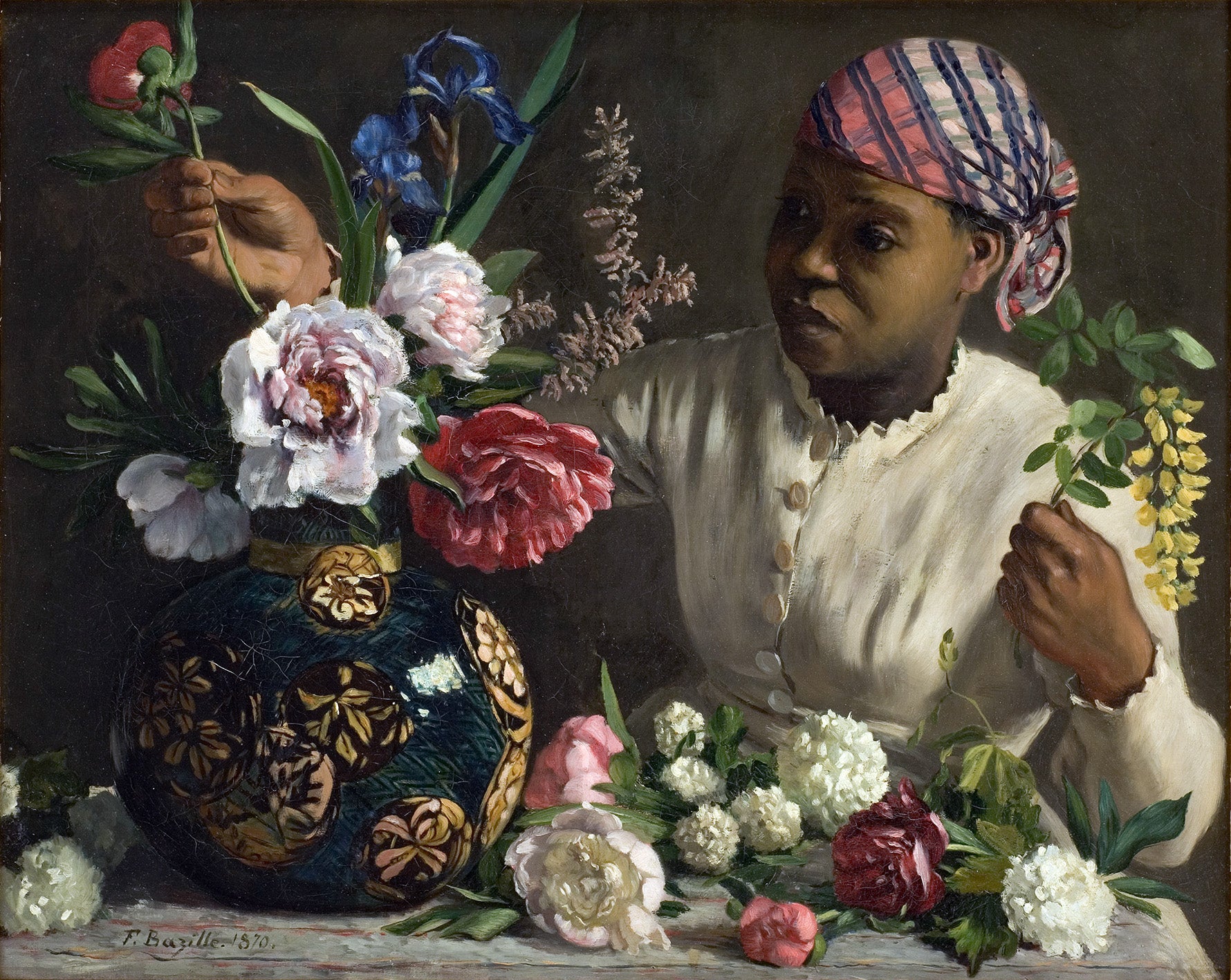 Reproduction du tableau « Jeune Femme aux pivoines - Frédéric Bazille » par Alpha Reproduction en peinture à l’huile