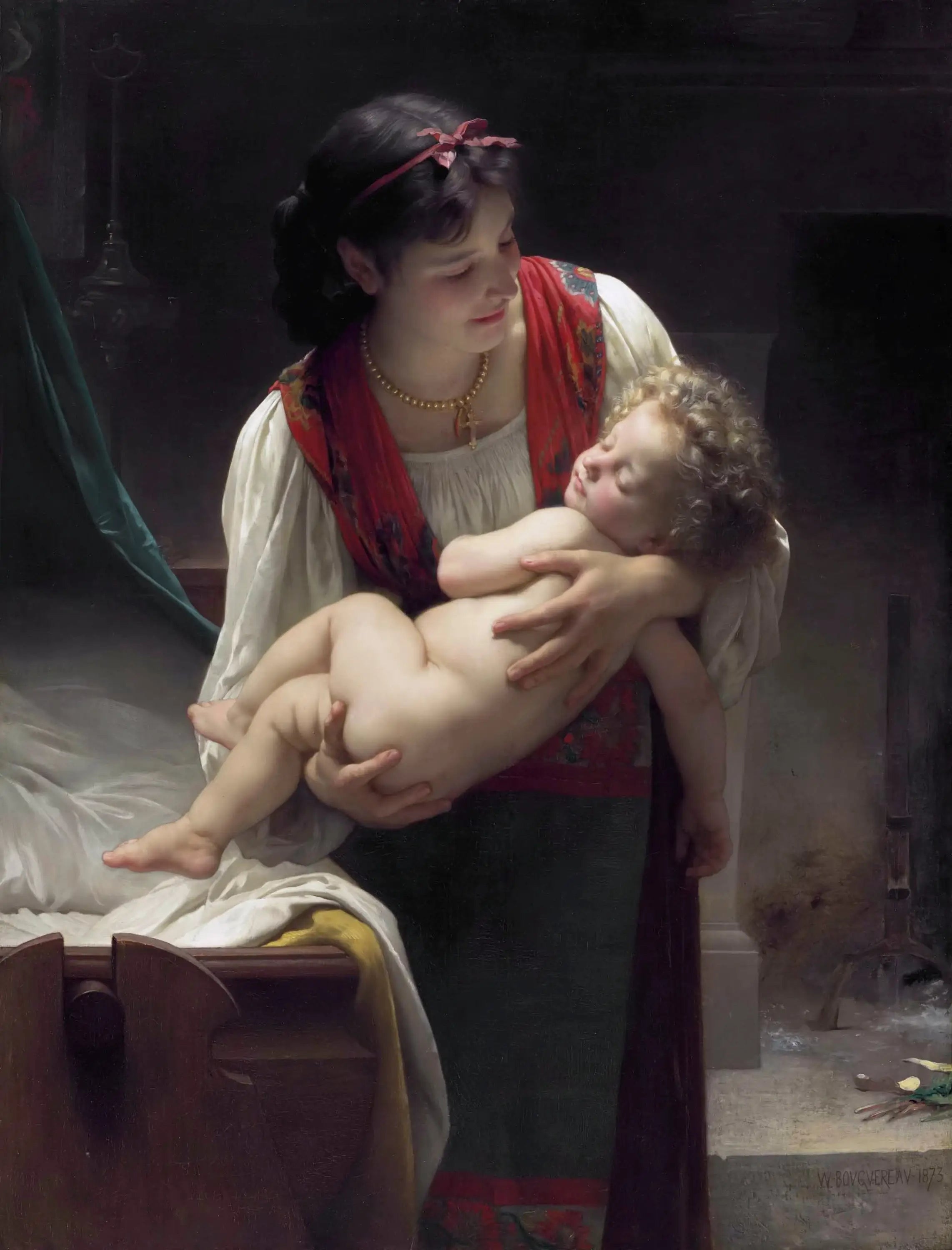 Reproduction du tableau « Berceuse (Le coucher) - Bouguereau » par Alpha Reproduction en peinture à l’huile