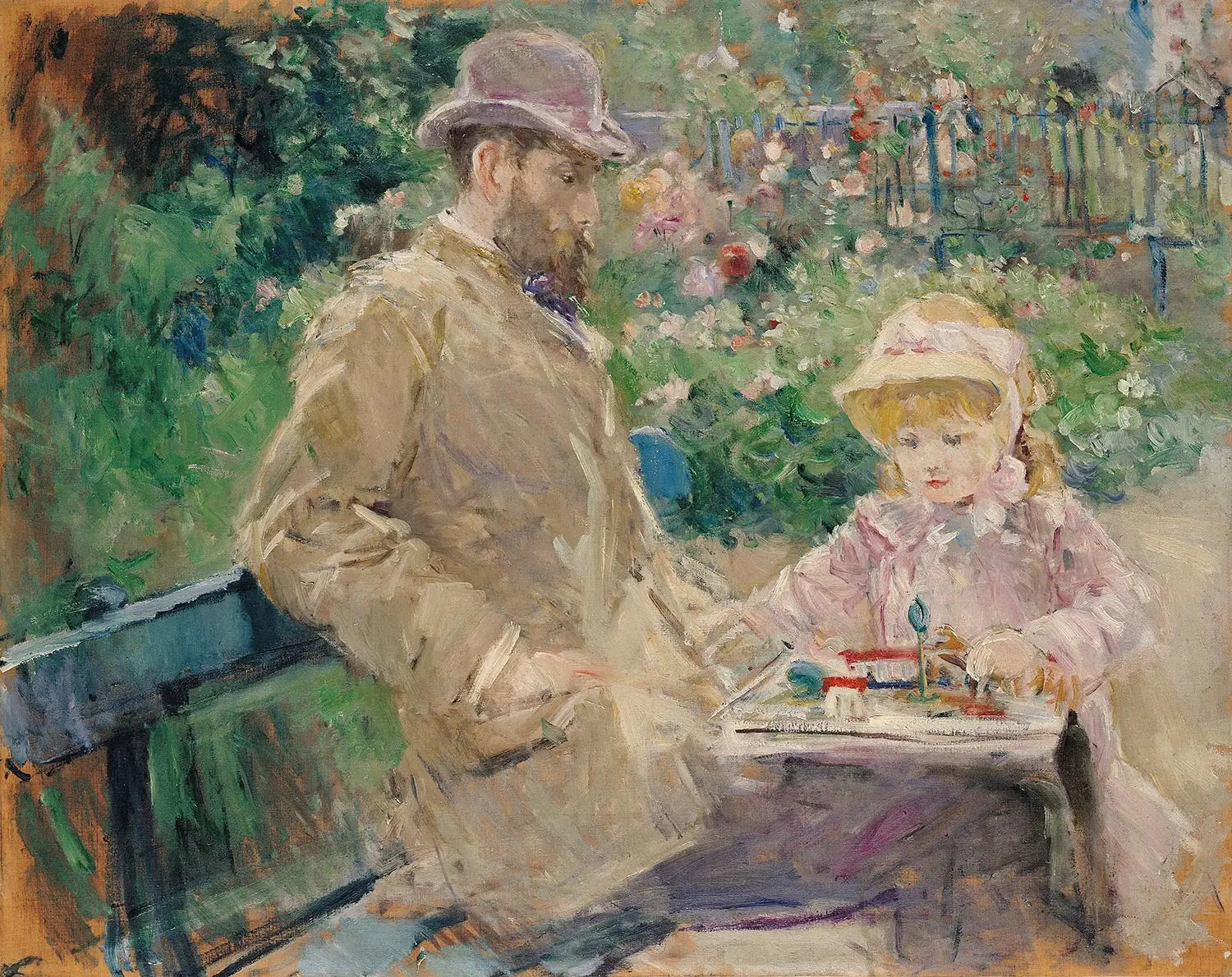 Reproduction du tableau « Eugène Manet et sa fille dans le jardin de Bougival - Berthe Morisot » par Alpha Reproduction en peinture à l’huile
