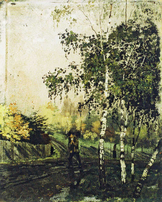 Reproduction du tableau « Bouleaux et Hommes portant des branches - Edvard Munch » par Alpha Reproduction en peinture à l’huile