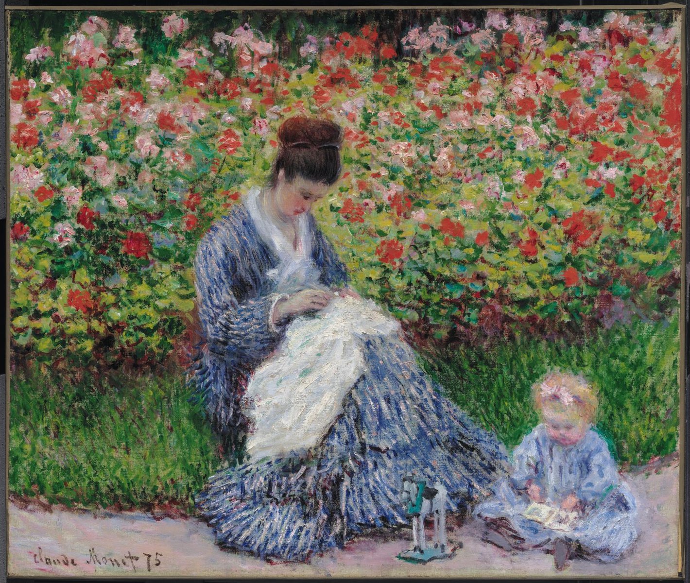 🌼 Camille Monet और बच्चे के साथ बगीचा – Claude Monet (1875)