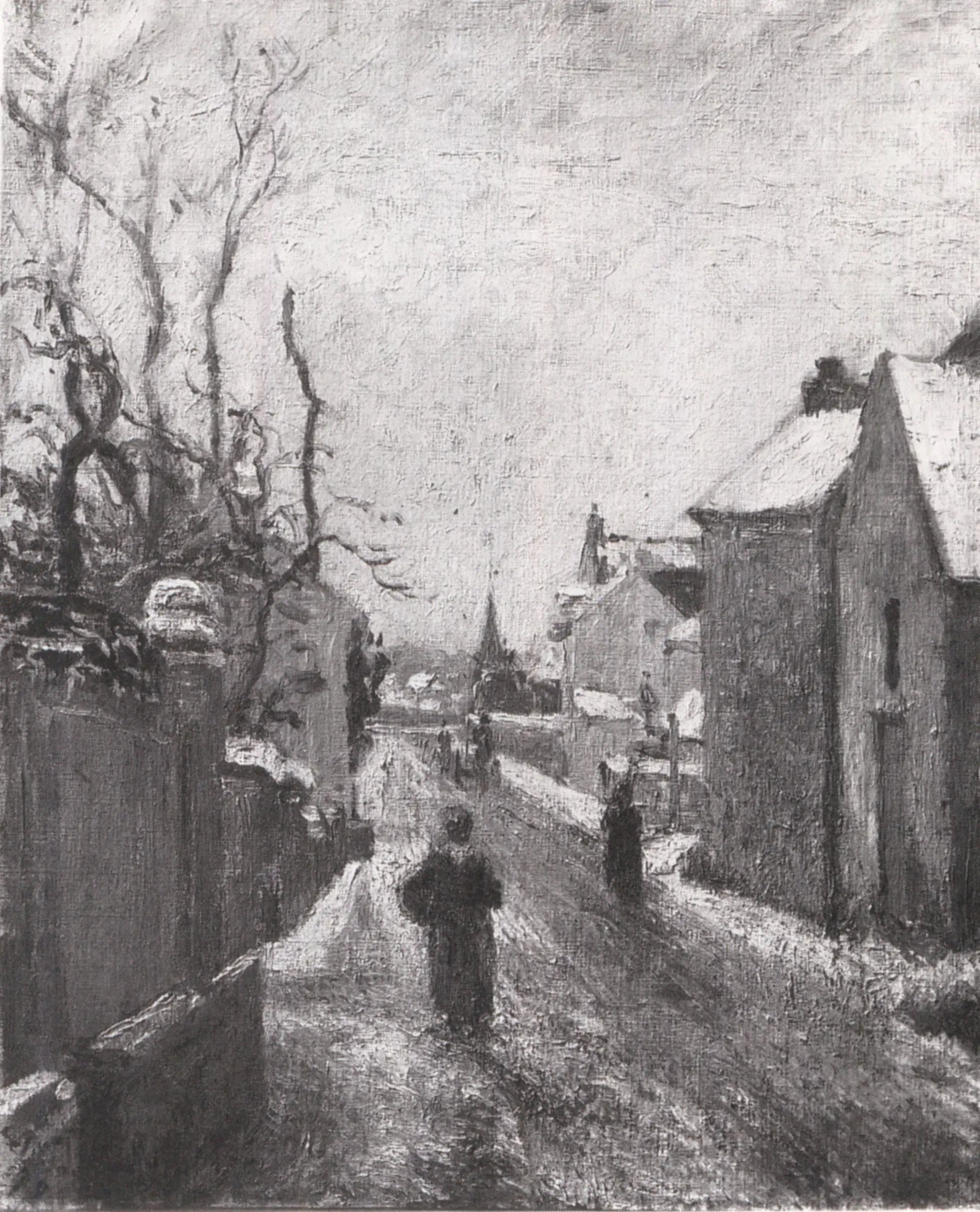 Reproduction du tableau « Rue de l´Hermitage, Pontoise, effet de neige - Camille Pissarro » par Alpha Reproduction en peinture à l’huile
