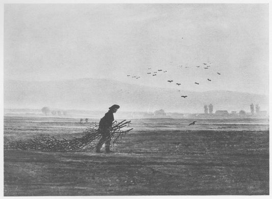 Reproduction du tableau « Paysage d'automne avec un homme ramassant du bois - Caspar David Friedrich » par Alpha Reproduction en peinture à l’huile