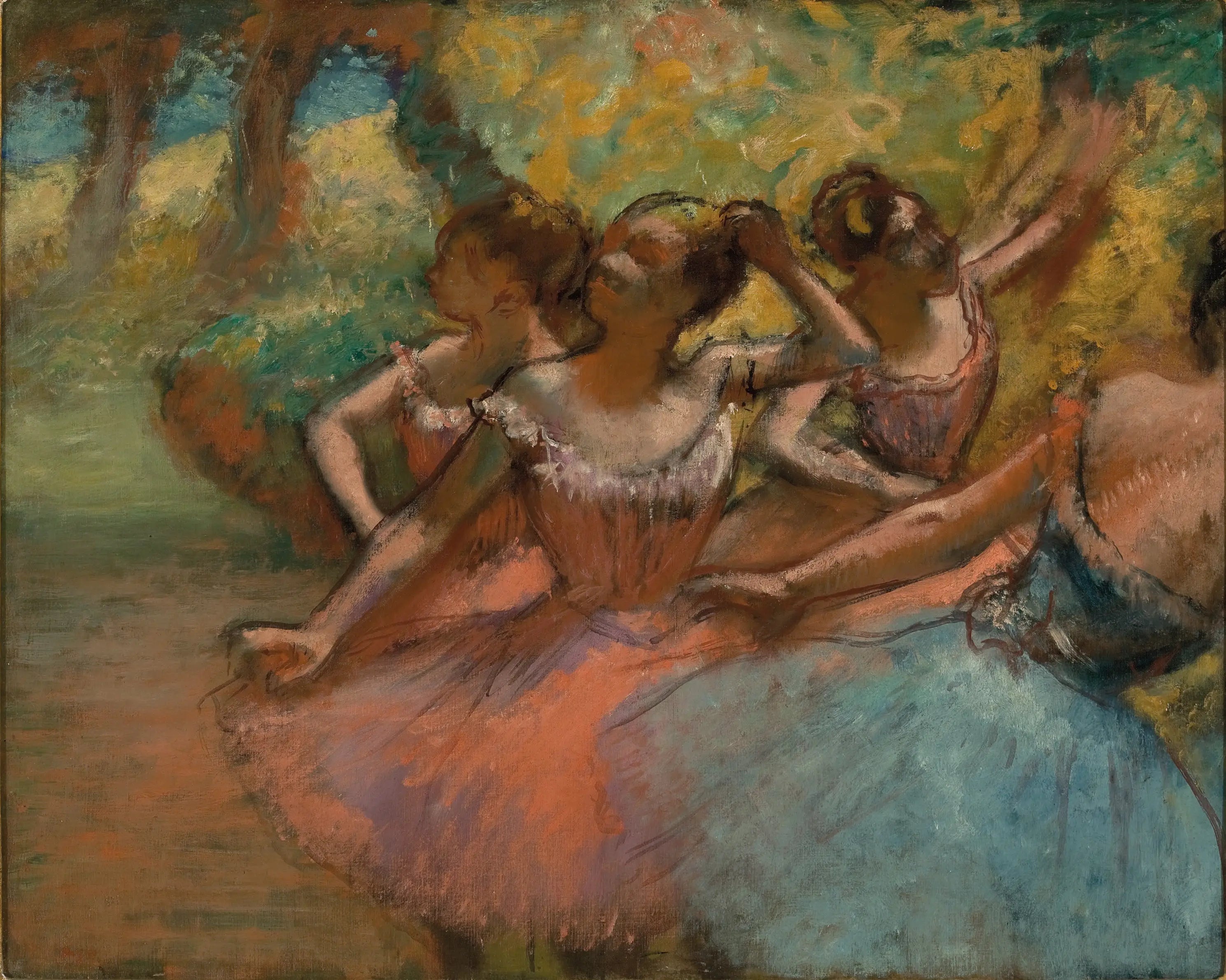 Reproduction du tableau « Quatre ballerines sur scène - Edgar Degas » par Alpha Reproduction en peinture à l’huile