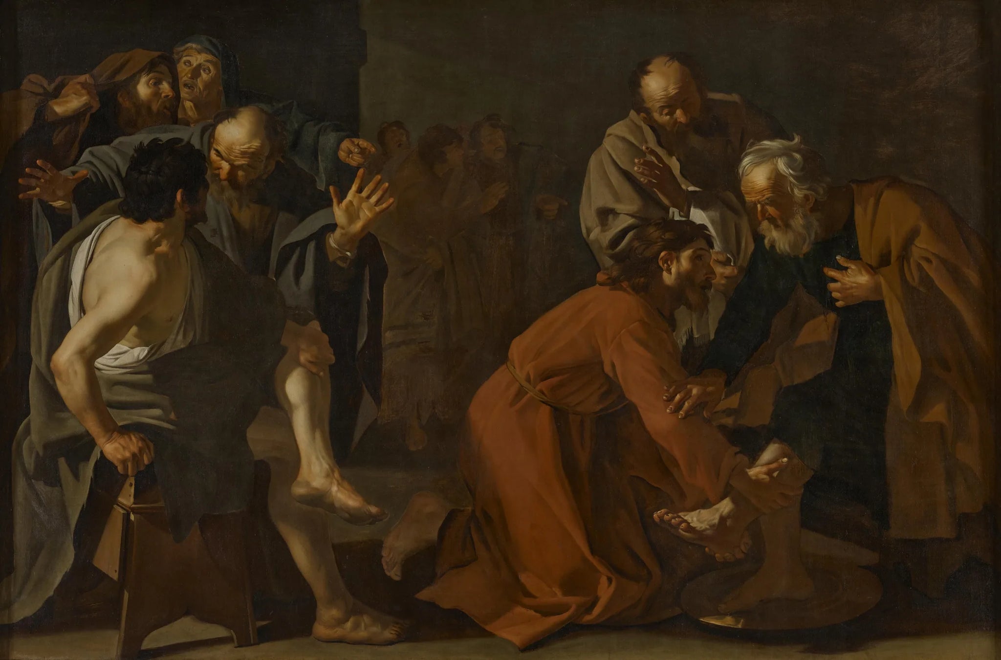 Le Christ lavant les pieds de saint Pierre (Jean 13:1-20) - Dirck van Baburen image 1 reproduction de peinture à l’huile