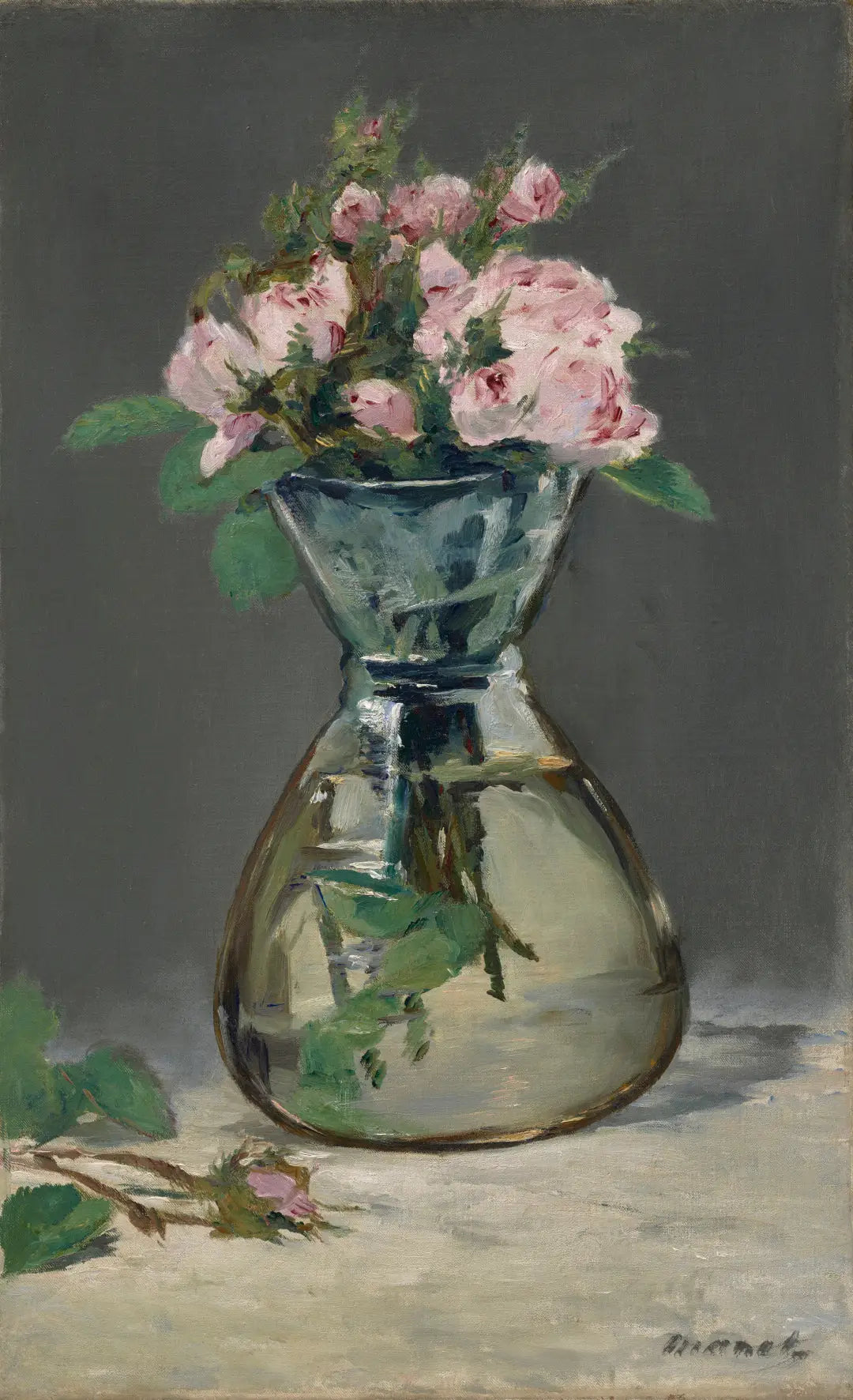 Reproduction du tableau « Roses mousseuses dans un vase - Édouard Manet » par Alpha Reproduction en peinture à l’huile