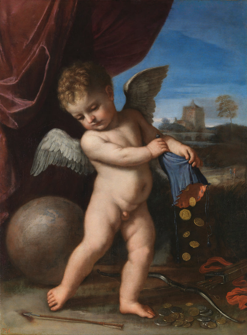 Cupidon धन-दौलत को त्याग रहा है - Guercino