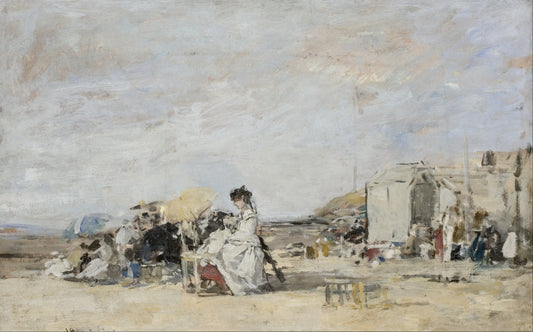 👒 Dame en blanc sur la plage de Trouville – Eugène Boudin (vers 1865–1870)