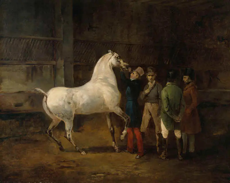 Reproduction du tableau « Démonstration d'un cheval blanc - Théodore Géricault » par Alpha Reproduction en peinture à l’huile