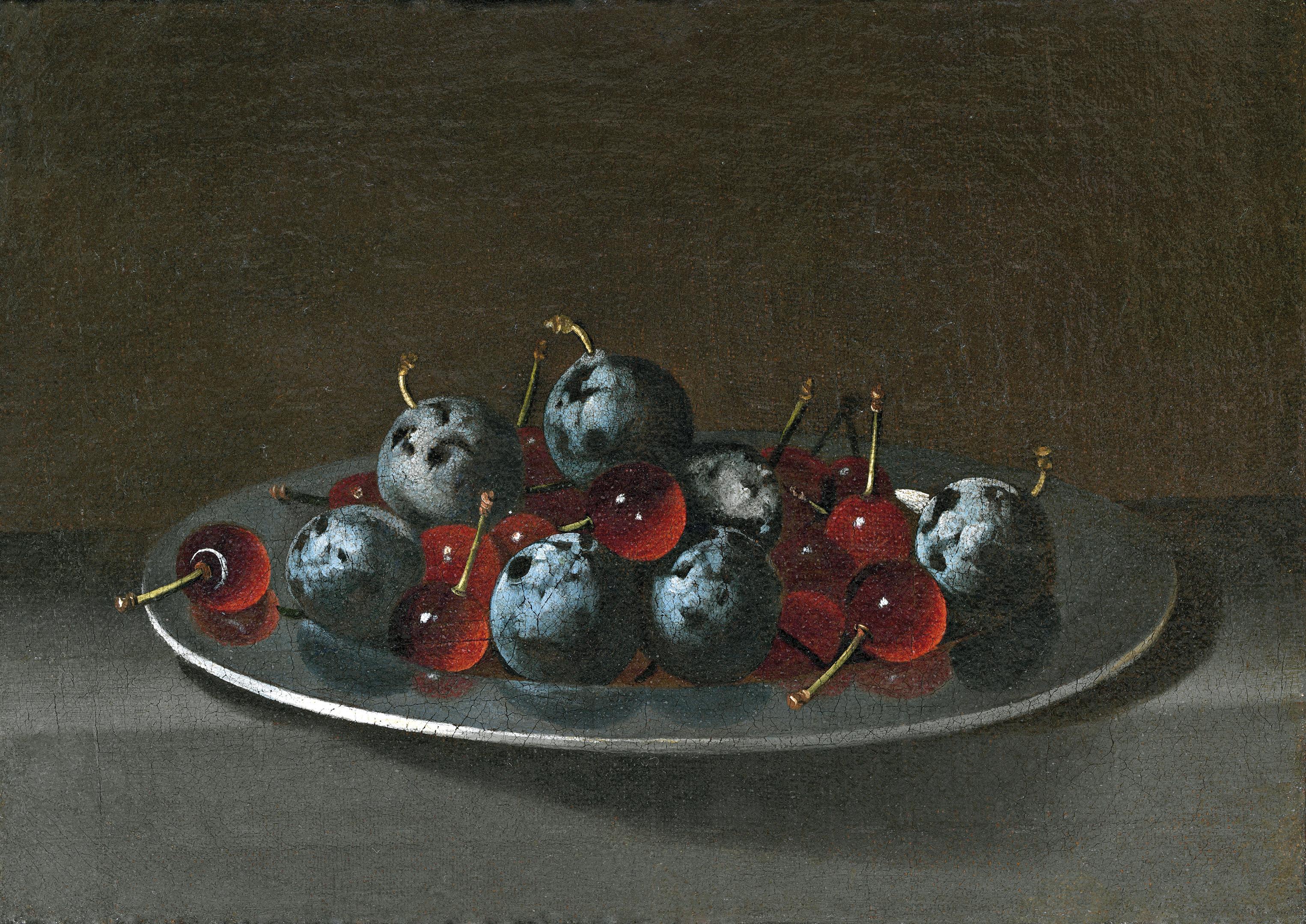 Plat avec pruneaux et cerises - Juan van der Hamen