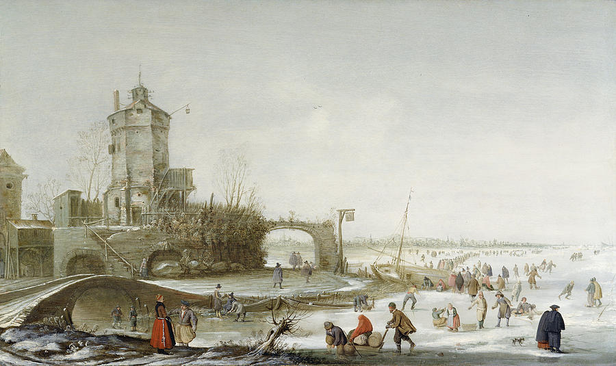 Paysage d'hiver avec des patineurs - Hendrick Avercamp image 1 reproduction d’œuvre d’art à l’huile