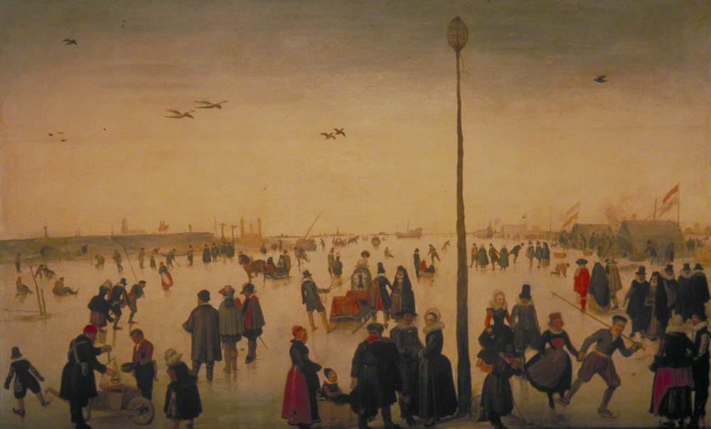 Paysage d'hiver avec une rivière gelée et des personnages - Hendrick Avercamp