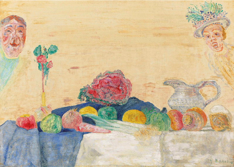 . Red Cabbage, Fruit and Masks - James Ensor