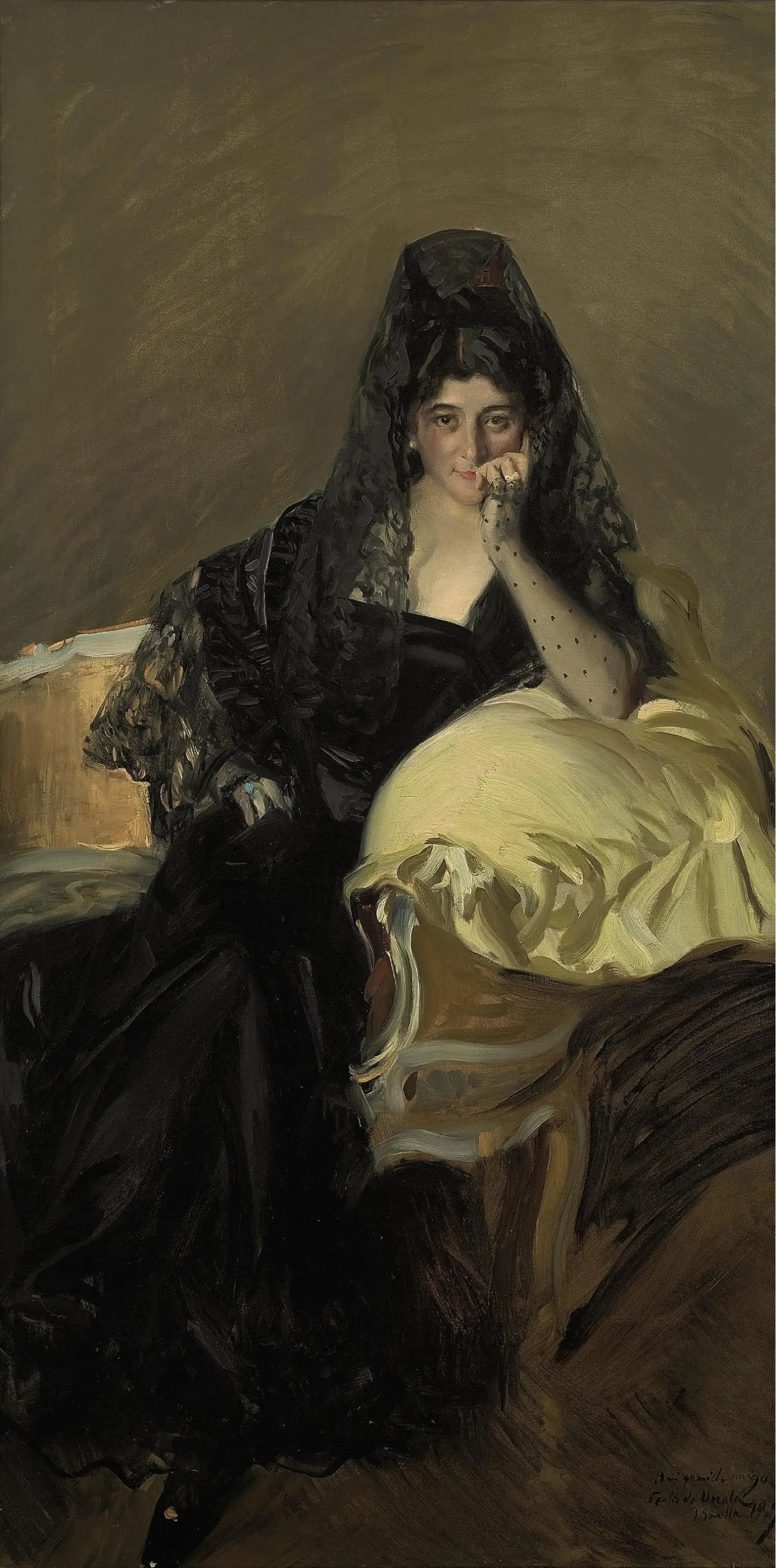 Reproduction du tableau « Portrait de Señora de Urcola portant une mantille noire - Joaquín Sorolla » par Alpha Reproduction en peinture à l’huile