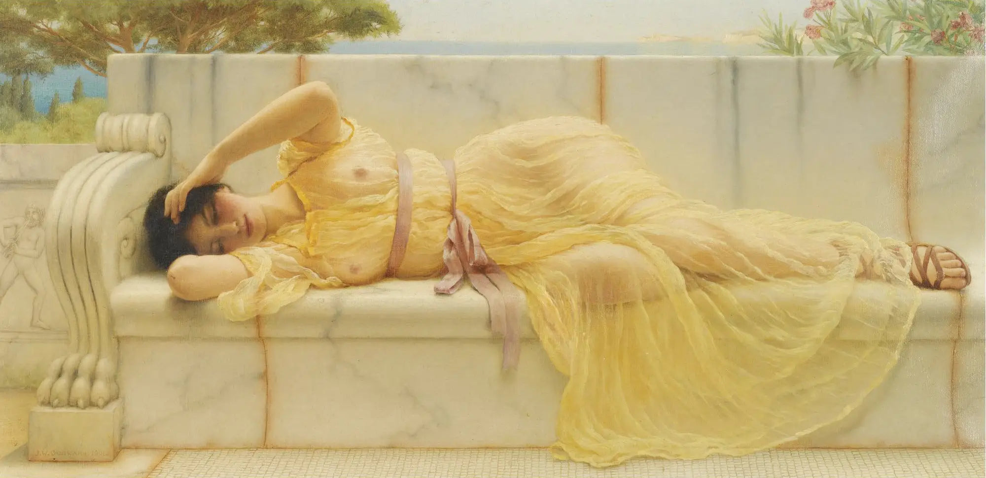 Fille en draperie jaune - John William Godward - Alpha Reproduction