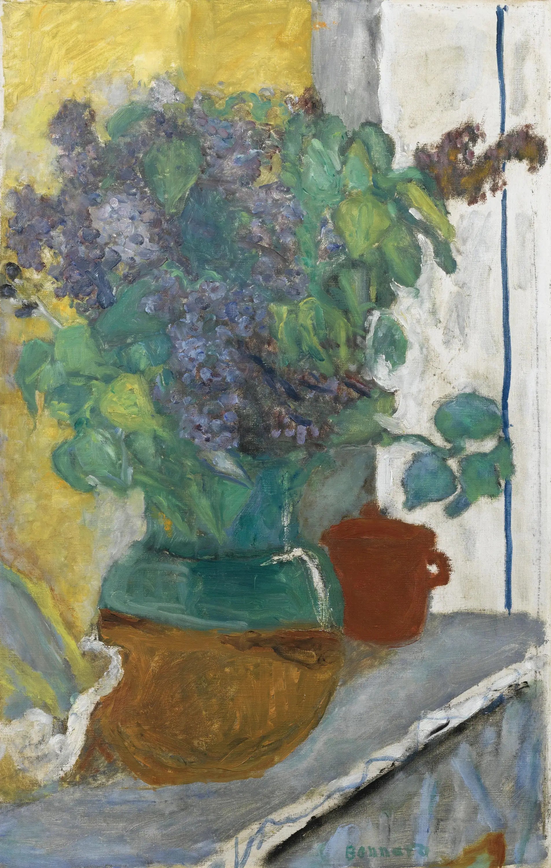 Reproduction du tableau « Lilas mauve dans un vase de terre jaune et vert - Pierre Bonnard » par Alpha Reproduction en peinture à l’huile