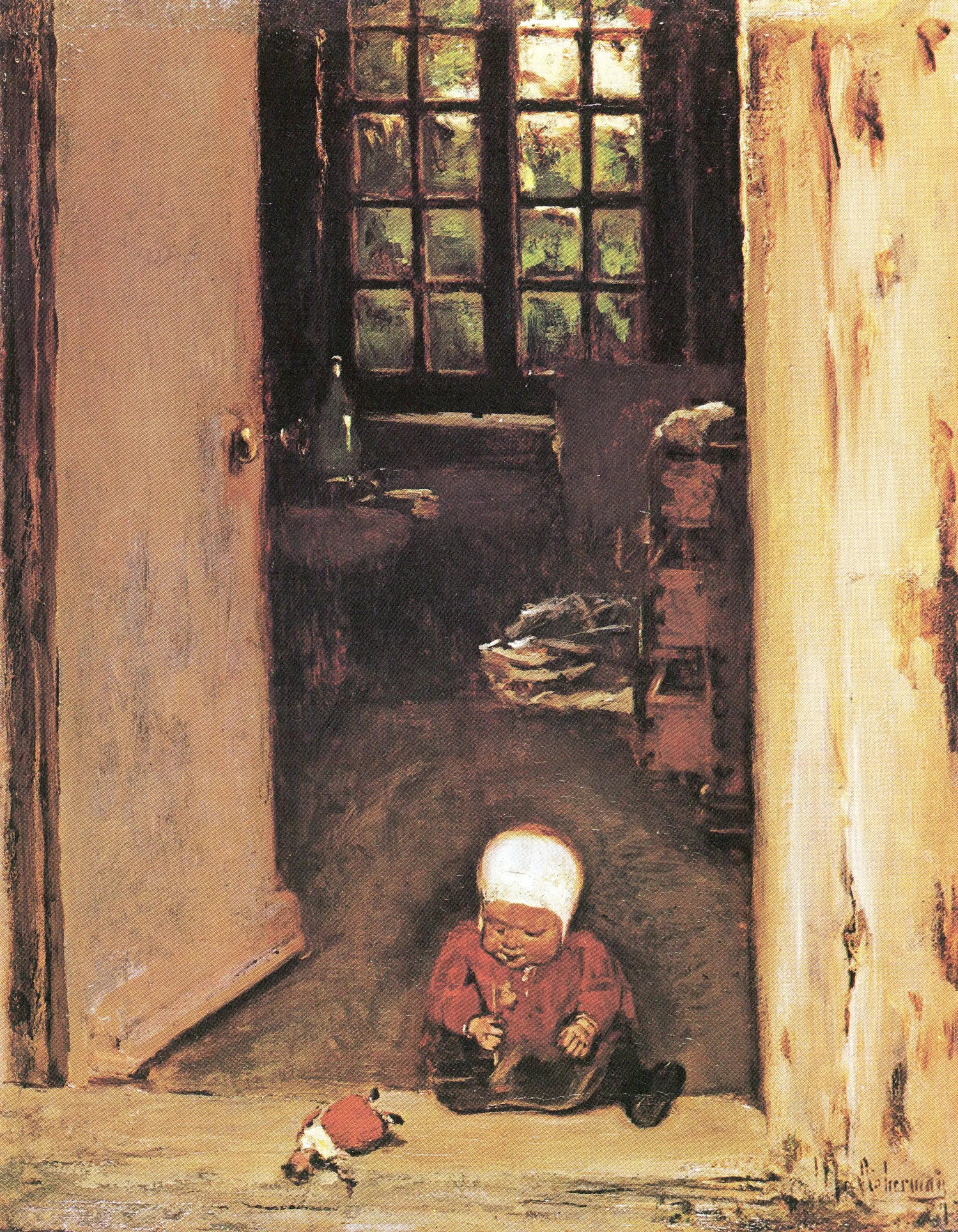 Enfant jouant dans l’embrasure de la porte - Max Liebermann - Alpha Reproduction