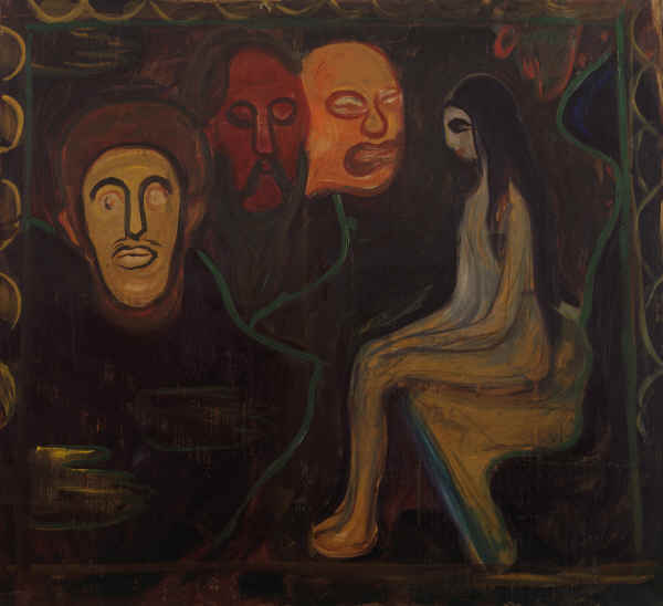 Reproduction du tableau « Nu assis et Trois Têtes masculines - Edvard Munch » par Alpha Reproduction en peinture à l’huile