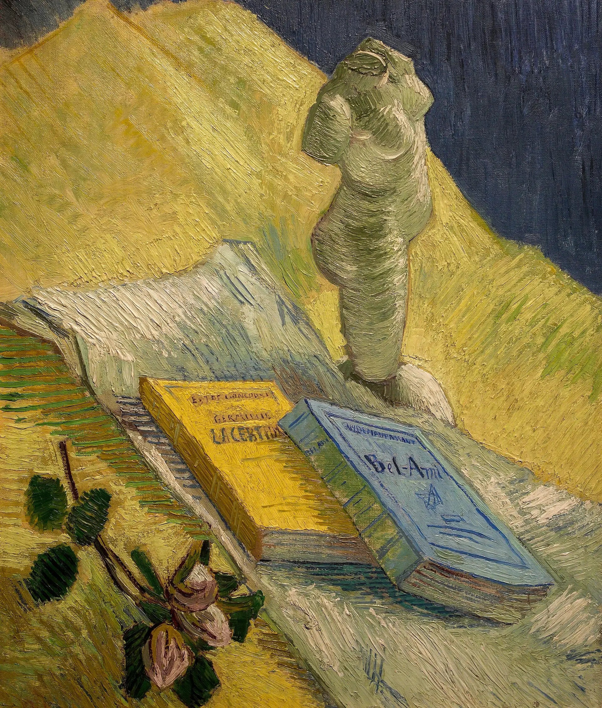 Reproduction du tableau « Nature morte à la statuette de plâtre et aux deux romans - Vincent van Gogh » par Alpha Reproduction en peinture à l’huile