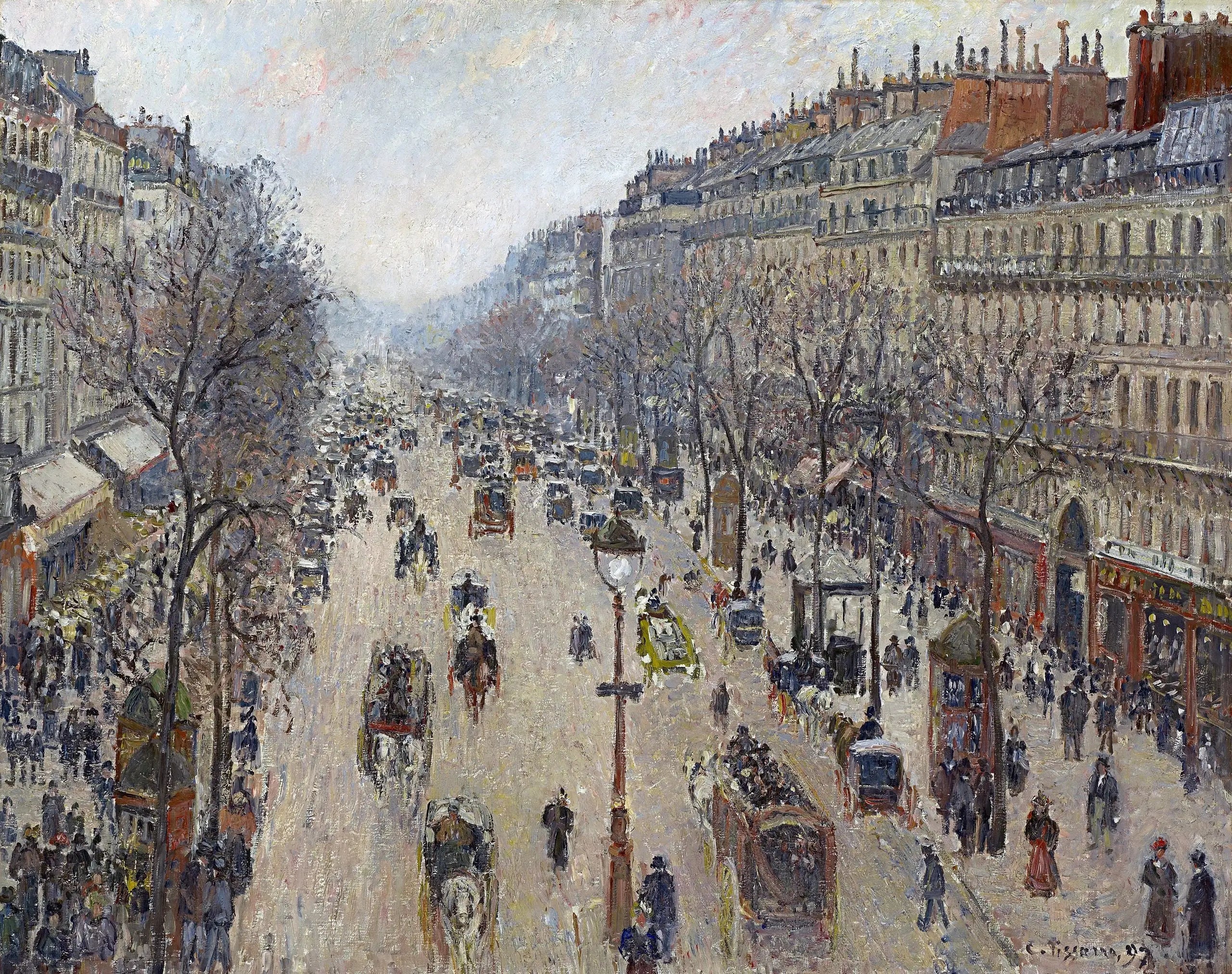 Reproduction du tableau « Boulevard Montmartre, matin, temps gris - Camille Pissarro » par Alpha Reproduction en peinture à l’huile
