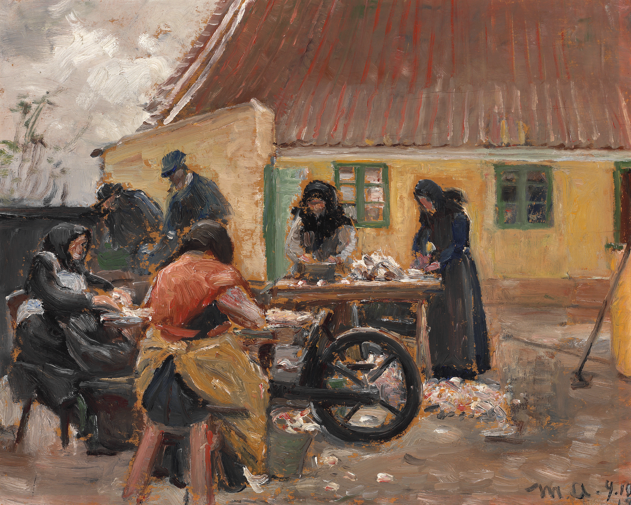 स्केगेन की महिलाएँ मछलियाँ साफ करती हैं। - माइकल पीटर एंकर