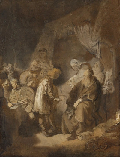Reproduction du tableau « Joseph racontant ses rêves à ses parents et ses frères - Rembrandt » par Alpha Reproduction en peinture à l’huile