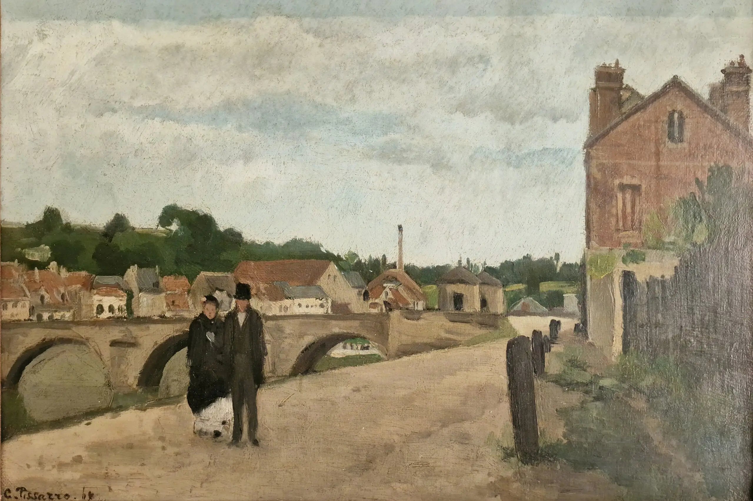 Reproduction du tableau « Le Chemin de l'Écluse et le pont de Pontoise - Camille Pissarro » par Alpha Reproduction en peinture à l’huile
