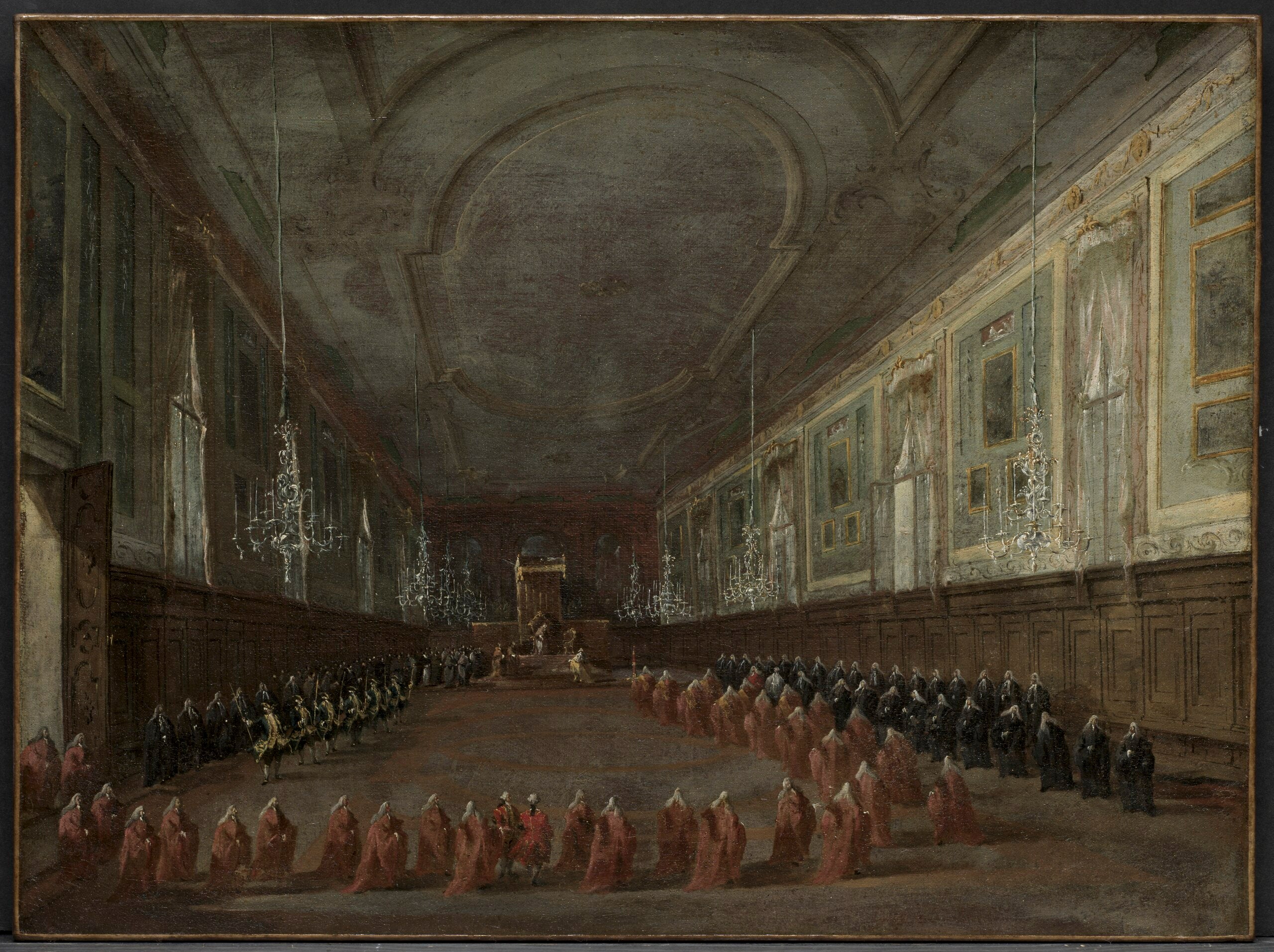 Le pape Pie VI descendant du trône pour prendre congé du doge dans la salle des Saints Jean et Paul 1782 - Francesco