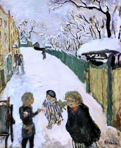 Reproduction du tableau « Rue sous la neige avec jeu d'enfants - Pierre Bonnard » par Alpha Reproduction en peinture à l’huile