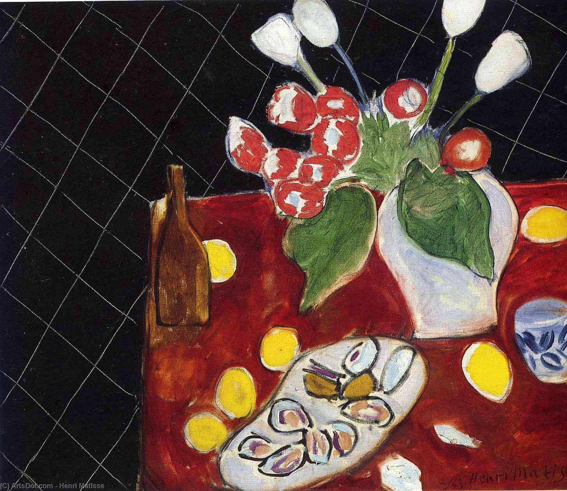 Reproduction du tableau « Tulipes et huîtres sur fond noir - Henri Matisse » par Alpha Reproduction en peinture à l’huile