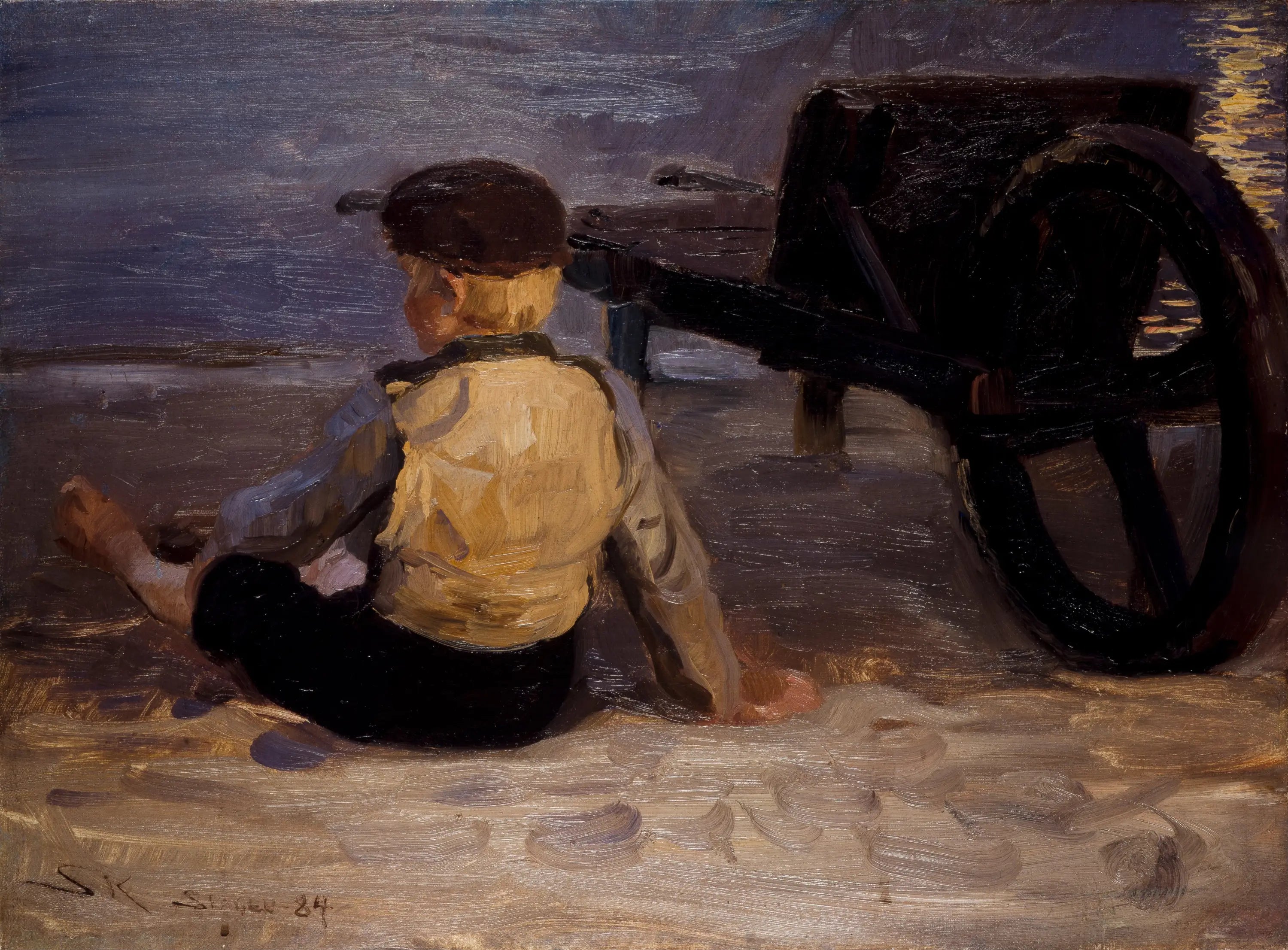 Jeune pêcheur assis à côté d’une brouette. Plage sud de Skagen. - Peder Severin Krøyer - Alpha Reproduction