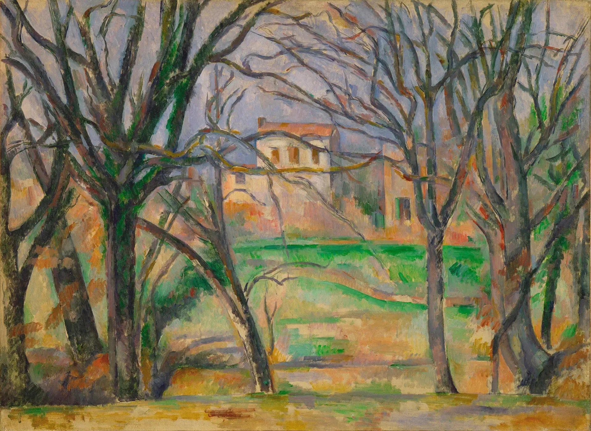 Reproduction du tableau « Arbres et maisons au lieu dit La Durane - Paul Cézanne » par Alpha Reproduction en peinture à l’huile