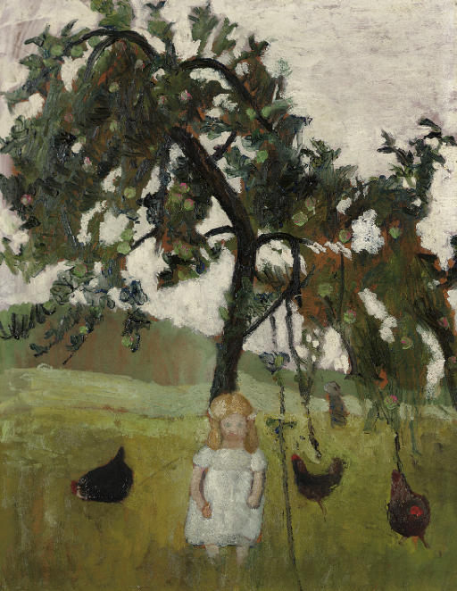 Elsbeth mit Hühnern unter Apfelbaum - Paula Modersohn-Becker
