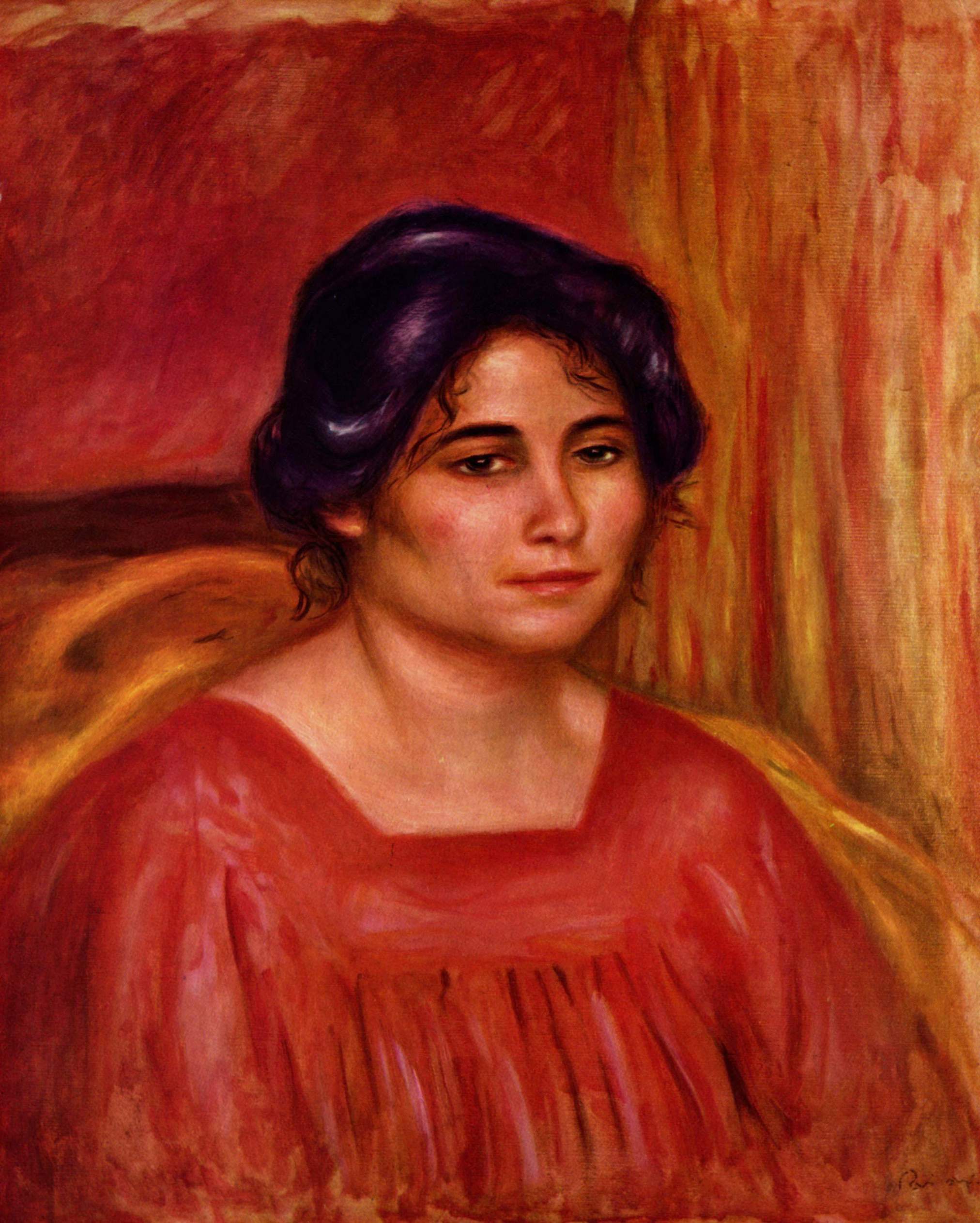 Reproduction du tableau « Gabrielle en robe rouge - Pierre-Auguste Renoir » par Alpha Reproduction en peinture à l’huile