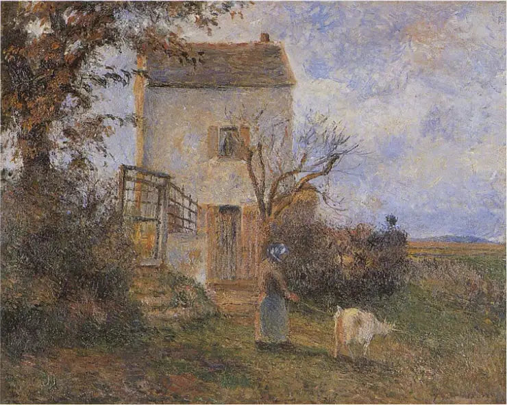 Reproduction du tableau « Paysanne et chèvre devant une maison, environs de Pontoise - Camille Pissarro » par Alpha Reproduction en peinture à l’huile