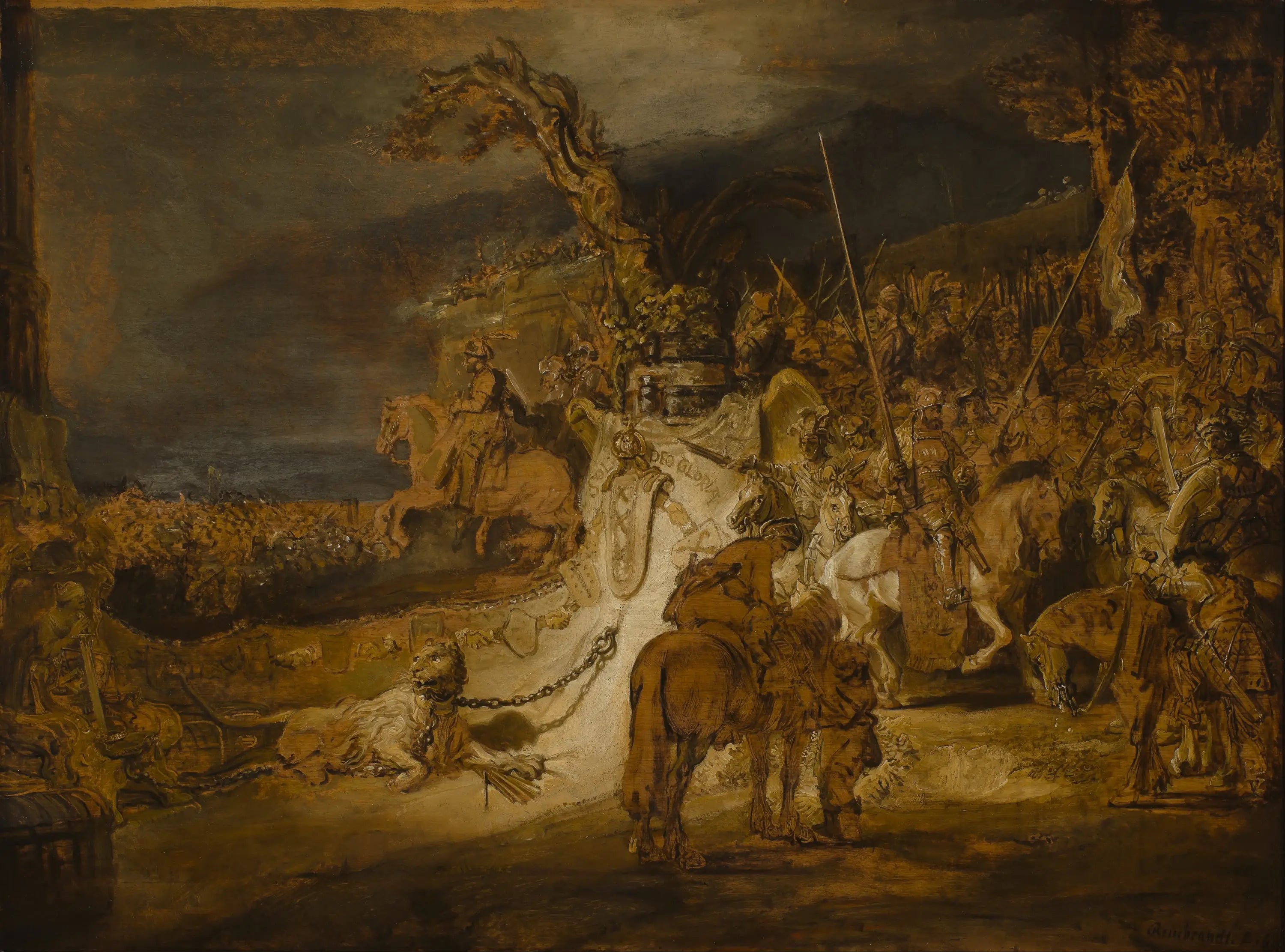 Reproduction du tableau « La concorde de l'État - Rembrandt » par Alpha Reproduction en peinture à l’huile