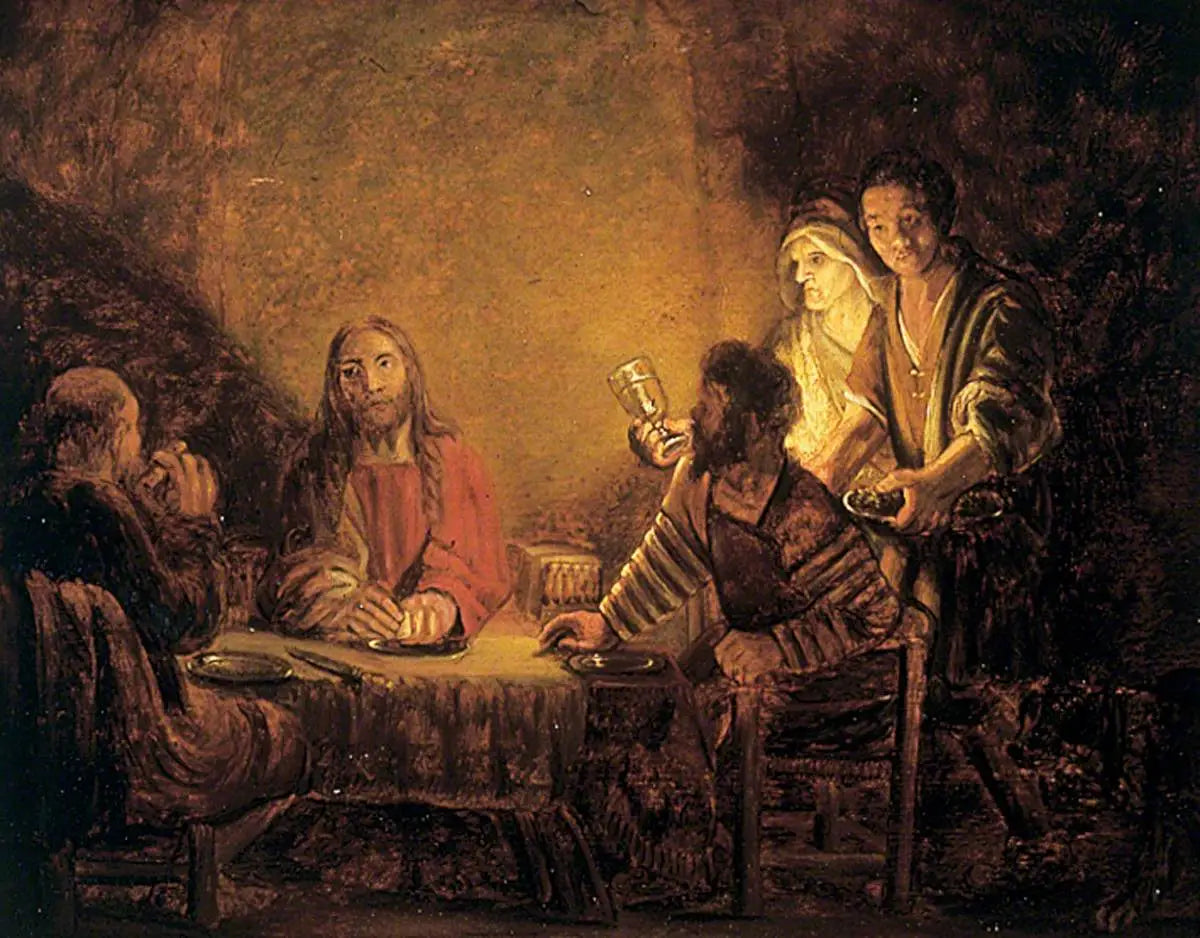 Reproduction du tableau « Le Christ et les disciples (La Cène d'Emmaüs) - Rembrandt » par Alpha Reproduction en peinture à l’huile