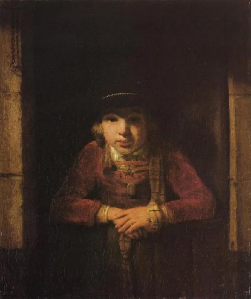 Garçon regardant par la fenêtre - Samuel van Hoogstraten