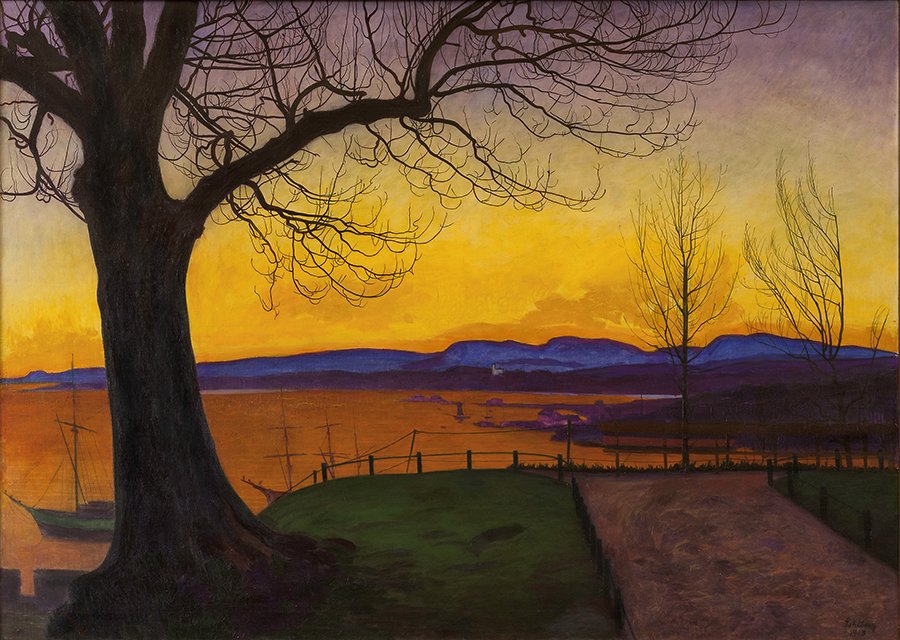 Soir de printemps à la forteresse d’Akershus, Harald Sohlberg, 1913, peinture à l’huile