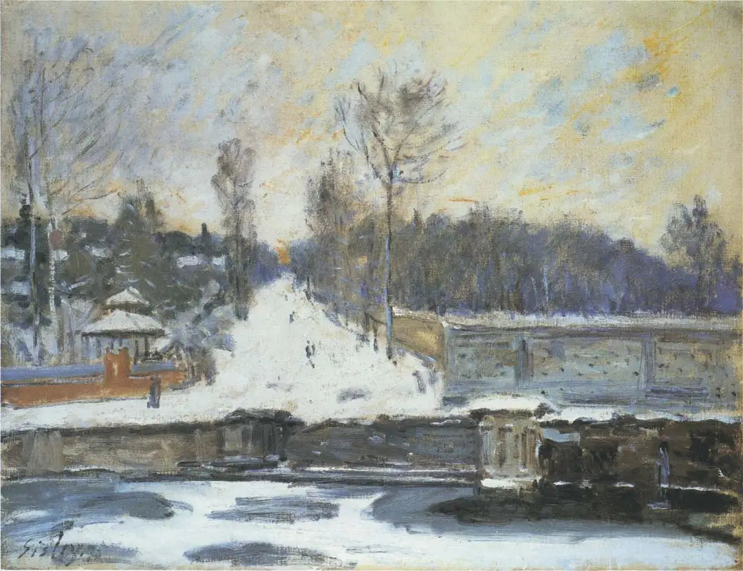Reproduction du tableau « L'Abreuvoir de Marly, en hiver - Alfred Sisley » par Alpha Reproduction en peinture à l’huile