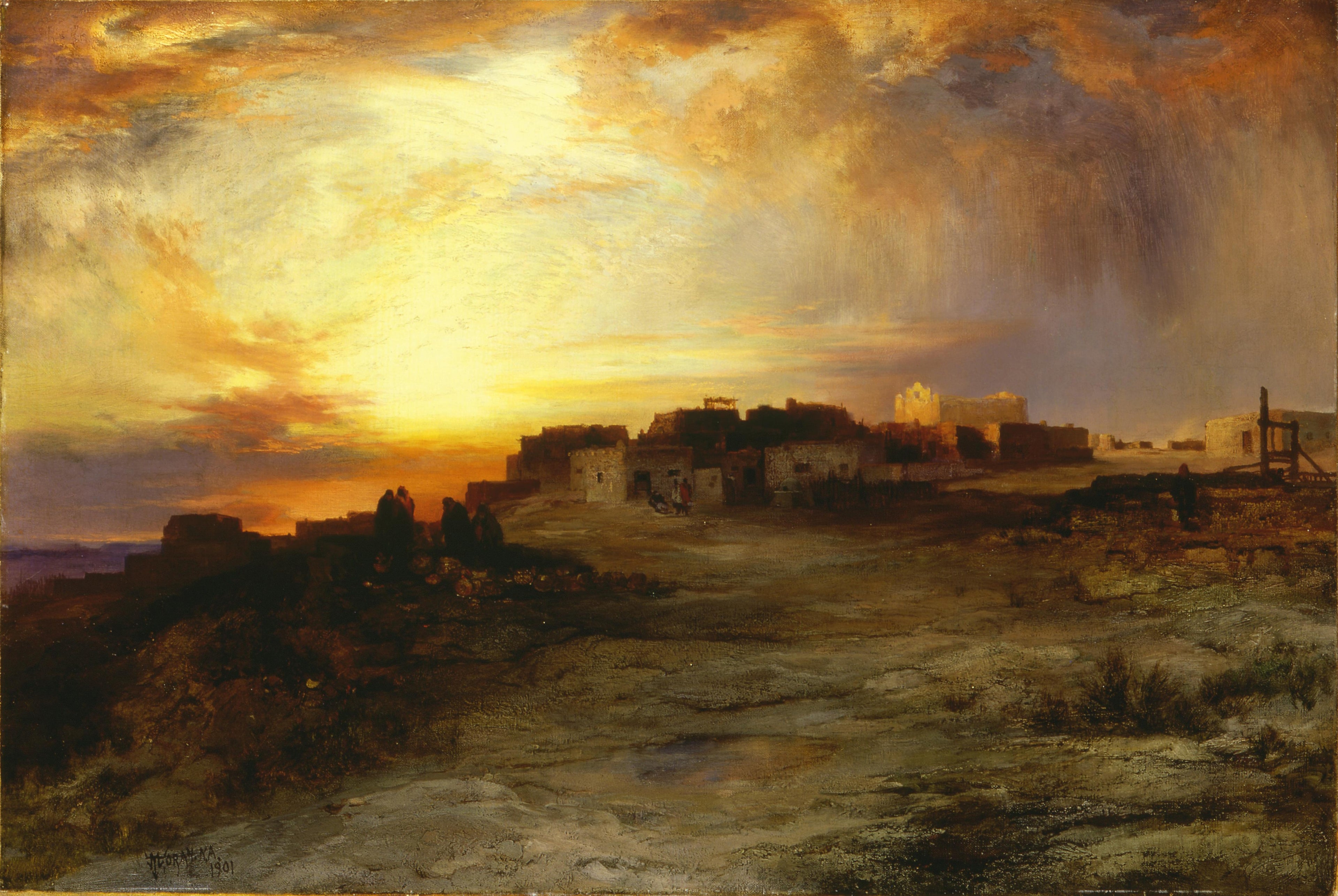 Pueblo au coucher du soleil (Laguna) - Thomas Moran