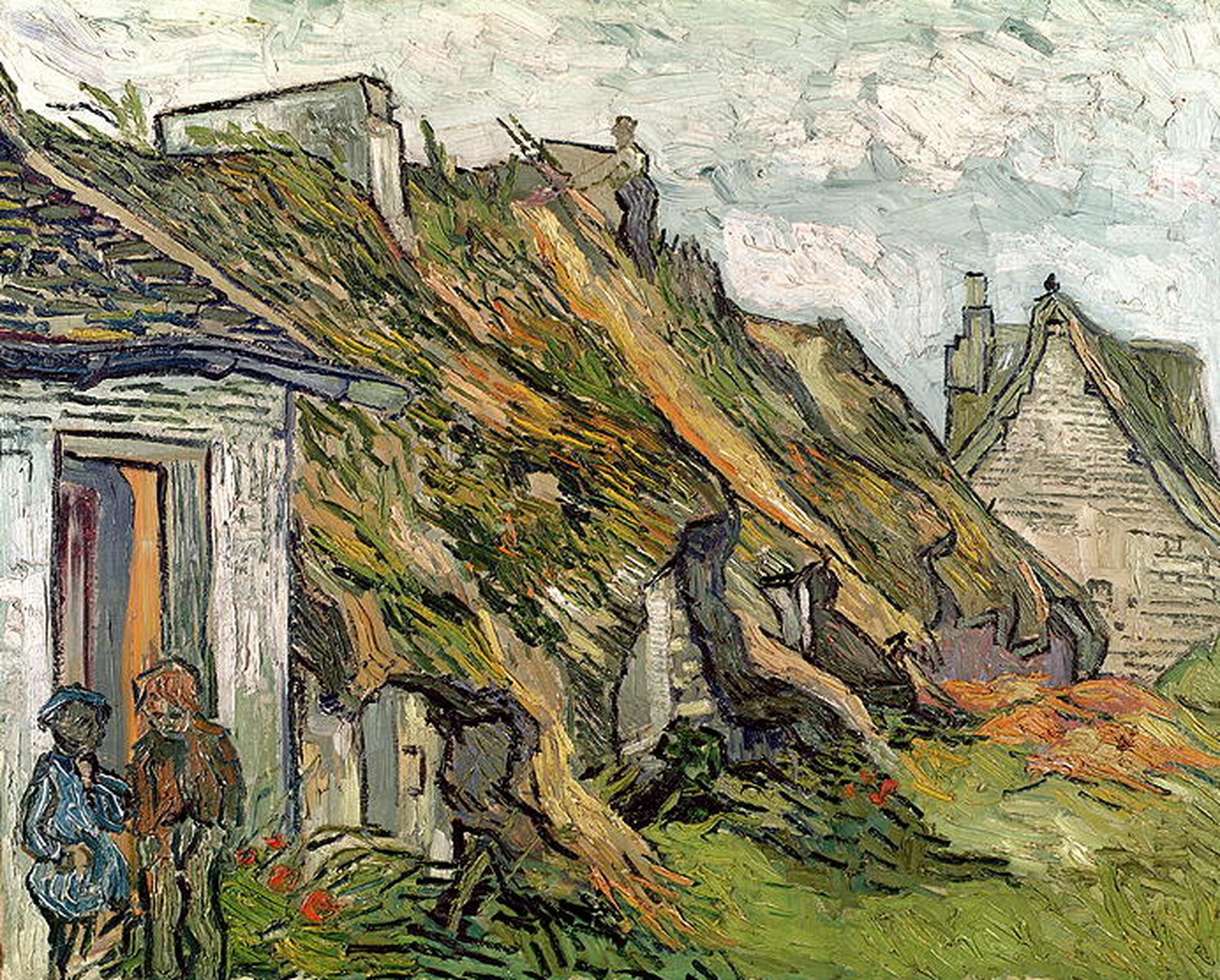 Reproduction du tableau « Gîtes au toit de chaume de grès à Chaponval - Vincent van Gogh » par Alpha Reproduction en peinture à l’huile